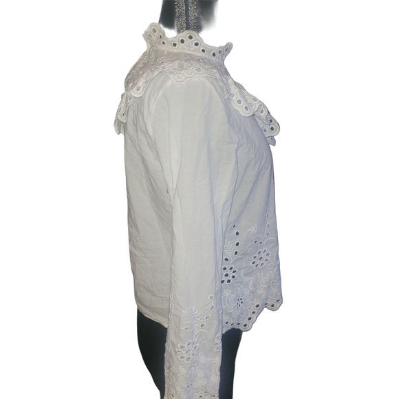 Zara Basic Elegant White Embroidered Ruffle Detail Top L - Picture 4 of 7